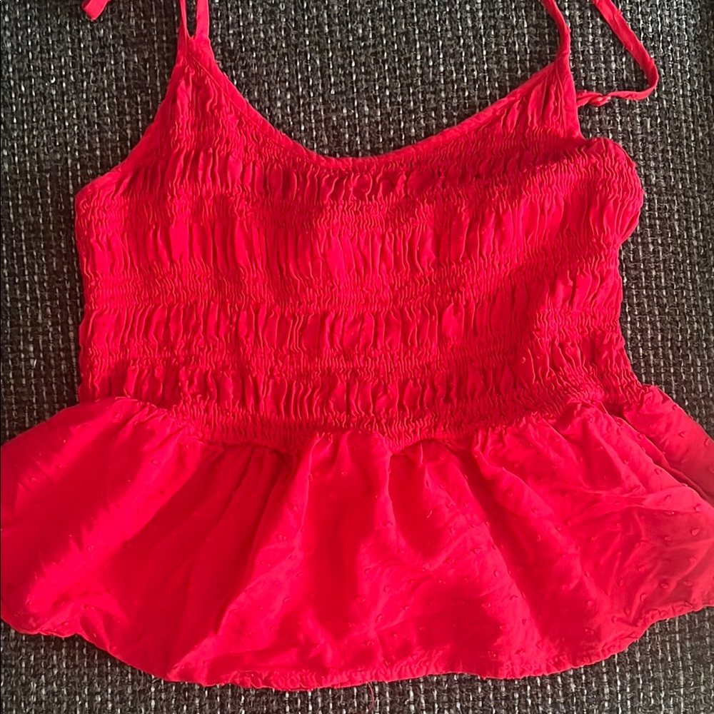 Red Smocked Women's Top